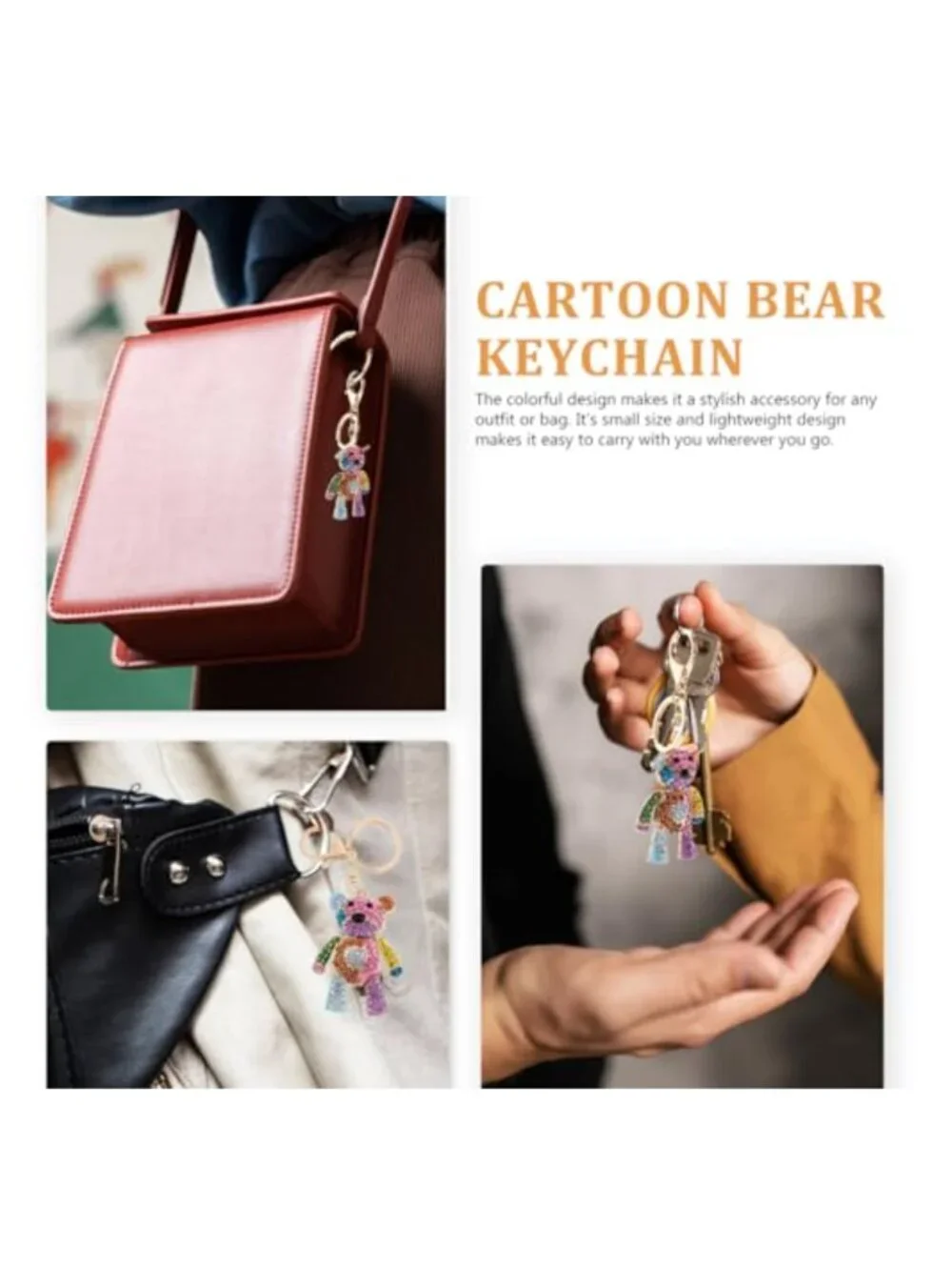 Crystal Rhinestone Bear Keychain Cartoon Animal Pendant Charm Purse Keyring